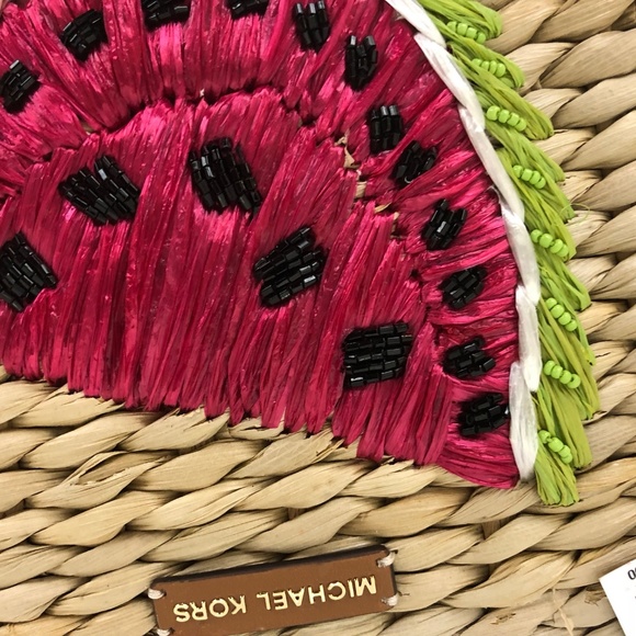 MICHAEL KORS Watermelon Woven Straw Large CLUTCH - Picture 3 of 8